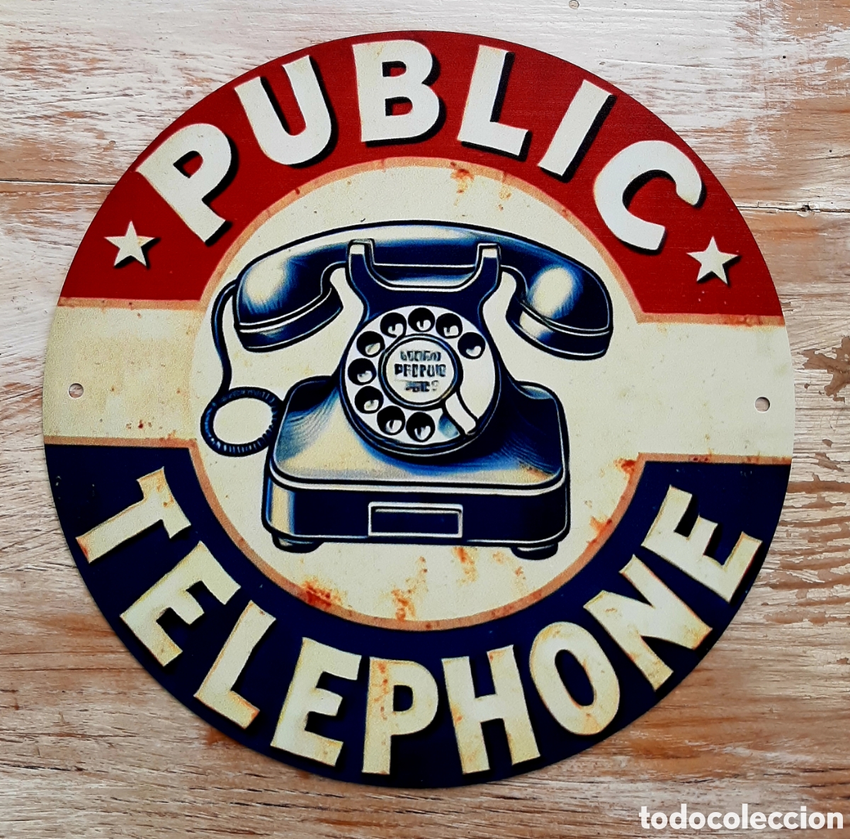 Vintage: Cartel met&aacute;lico l Tel&eacute;fono P&uacute;blico