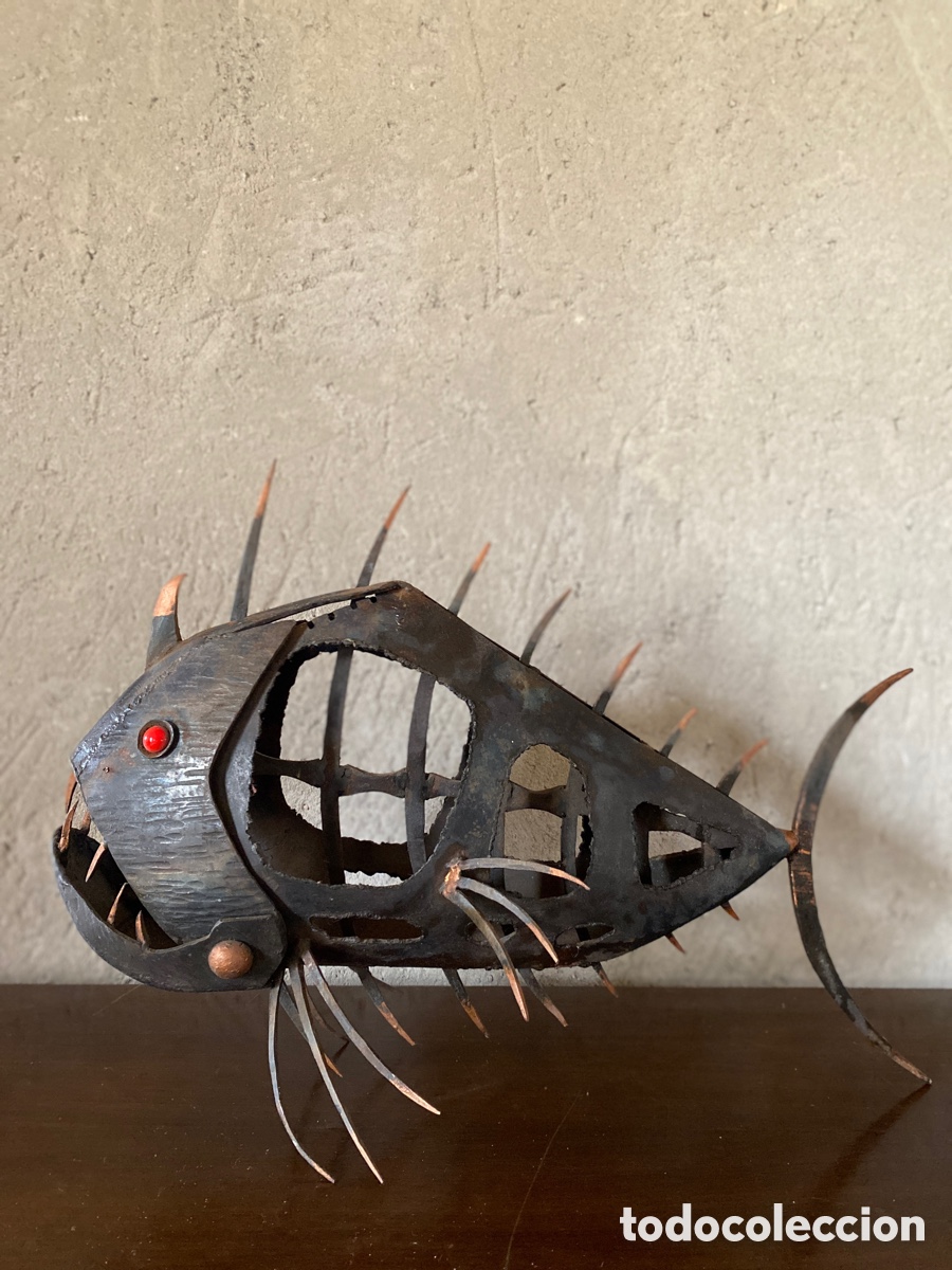Vintage: Escultura de hierro pez abisal