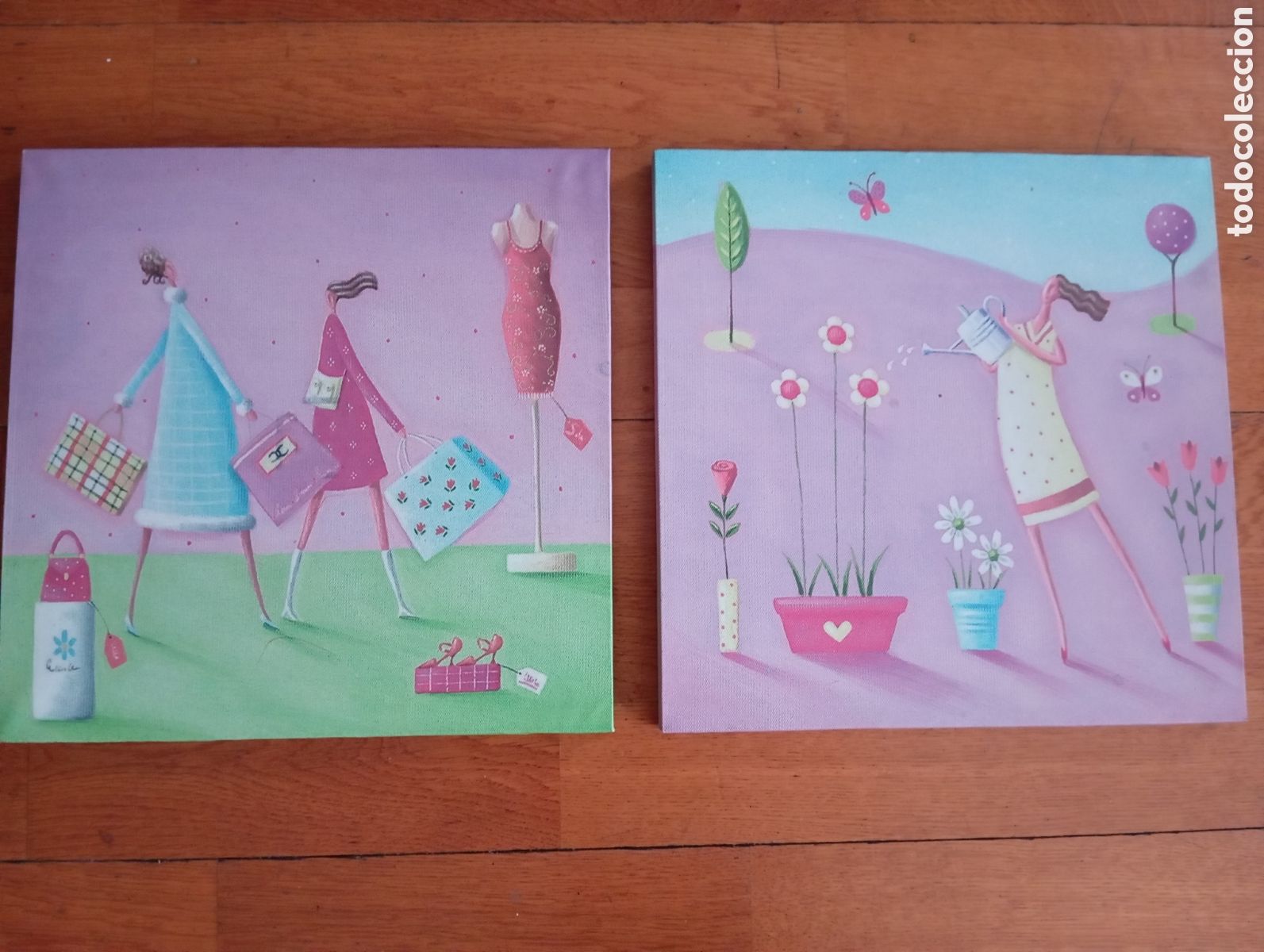 Vintage: Cuadros tela pareja 28x28