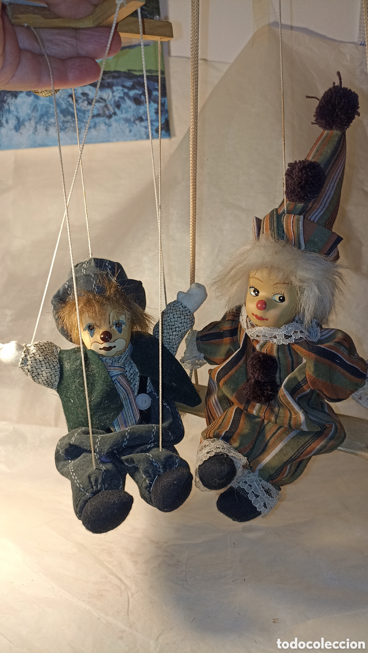 Vintage: Pareja de Marionetas Payaso Vintage - Cer&aacute;mica y Tela (20 cm)
