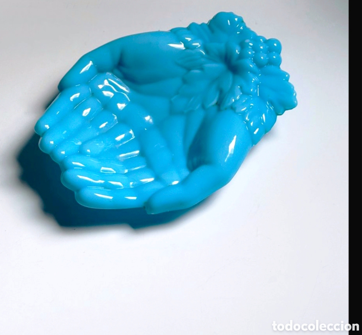 Vintage: jabonera manos de opalina azul turquesa de los a&ntilde;os 60-70,