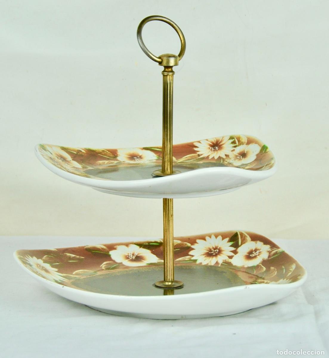 Vintage: Frutero cer&aacute;mica y metal dorado