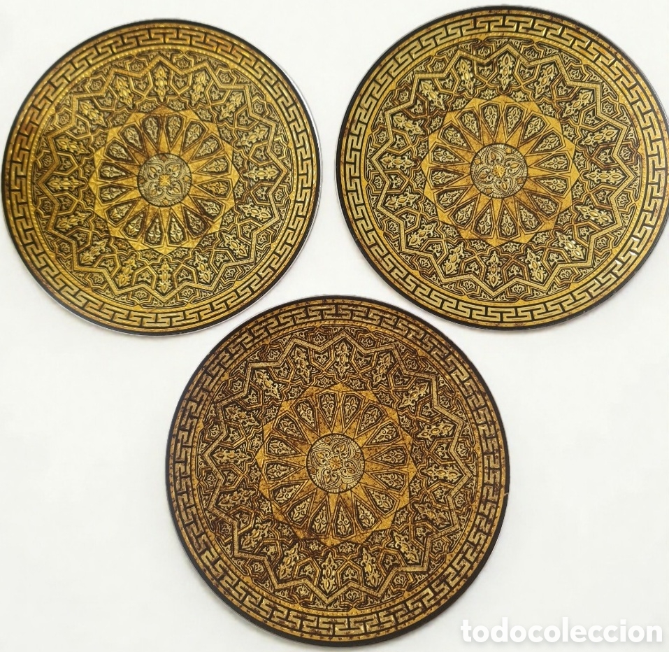 Vintage: Platos damasquinados Toledo ORIGINALES ✨ dorado vintage decoraci&oacute;n artesanal colecci&oacute;n (3) 16,5 cm