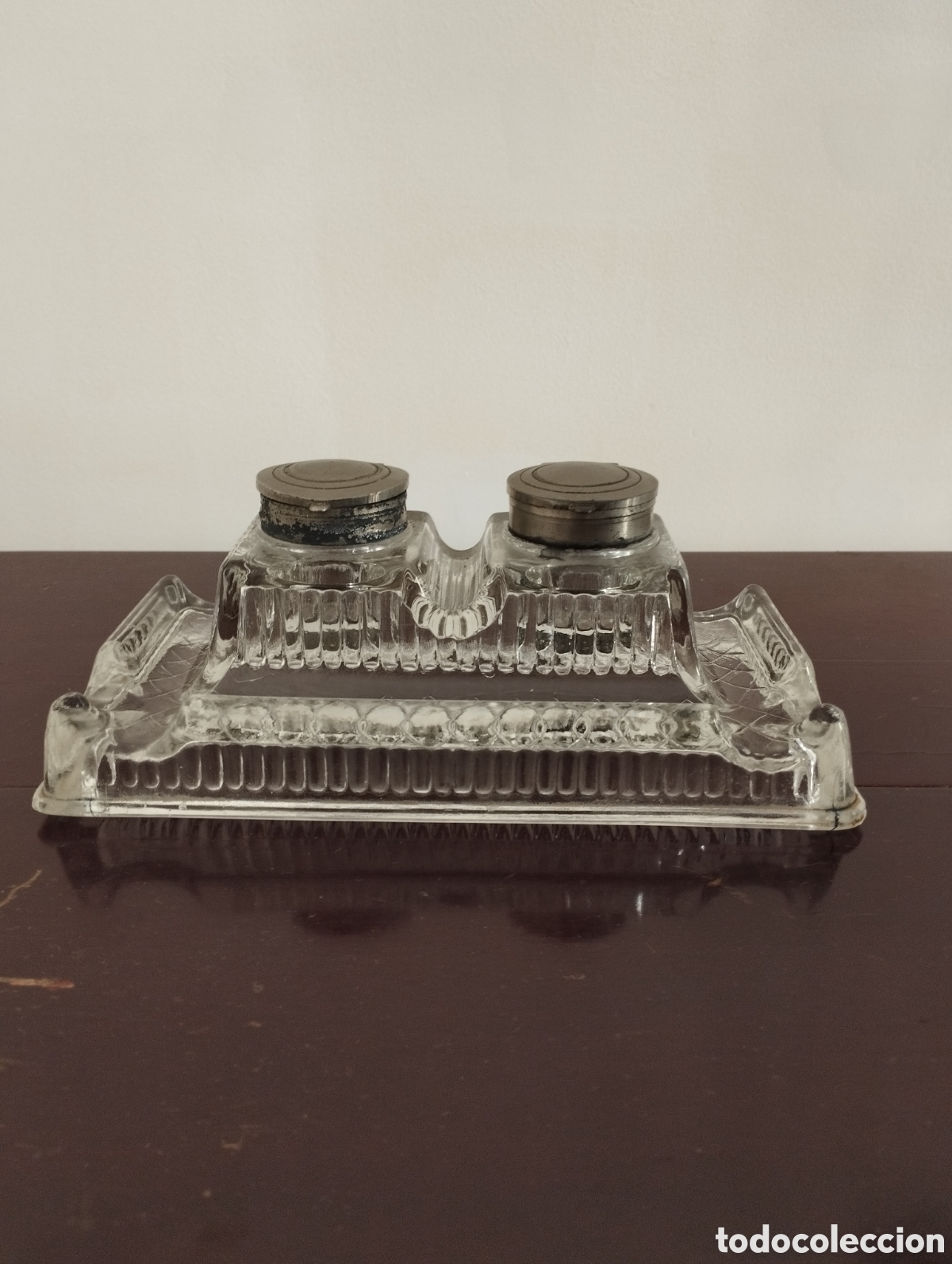 Vintage: Antiguo tintero doble de cristal a&ntilde;os 40