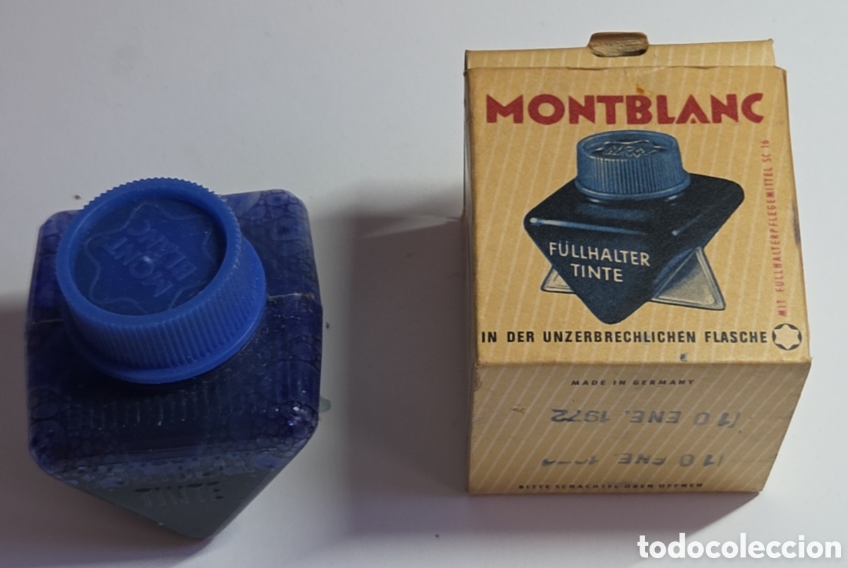 Vintage: Antiguo Tintero Montblanc Diamond Azul Real 1972 Caja Original