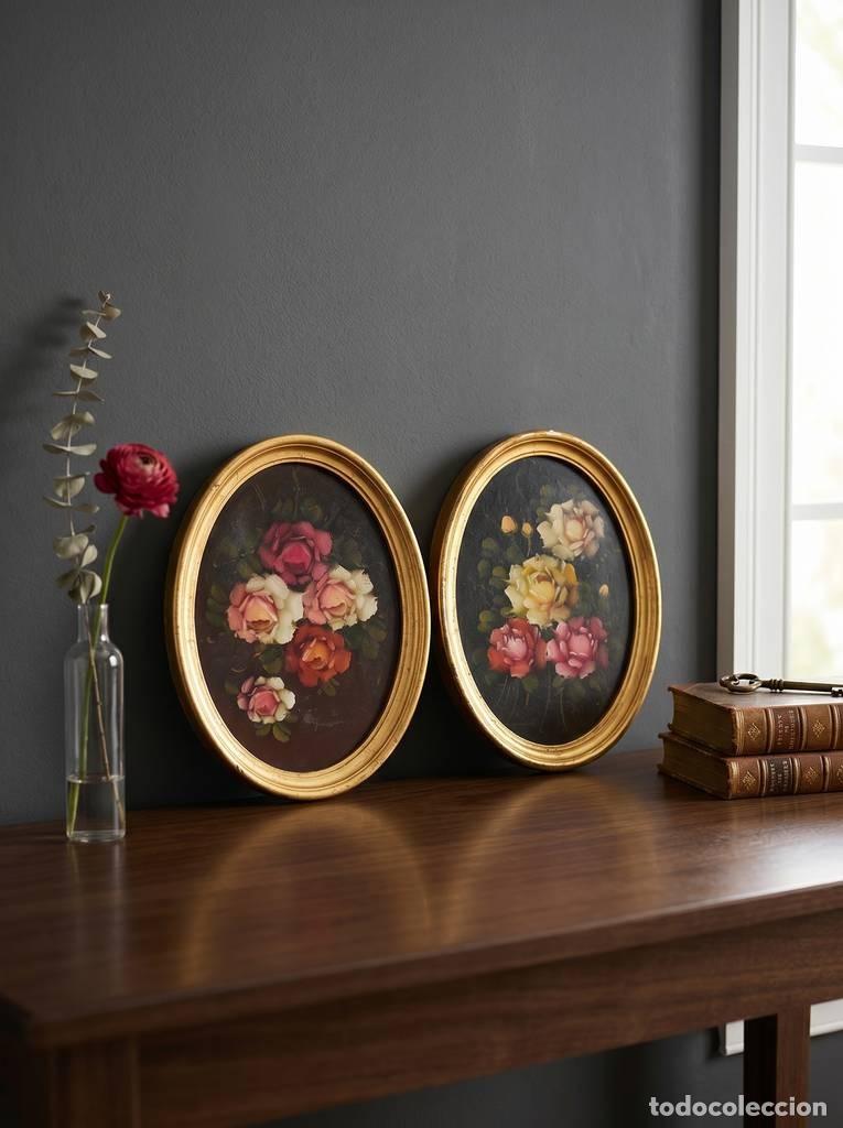 Vintage: PAREJA DE CUADROS DE FLORES