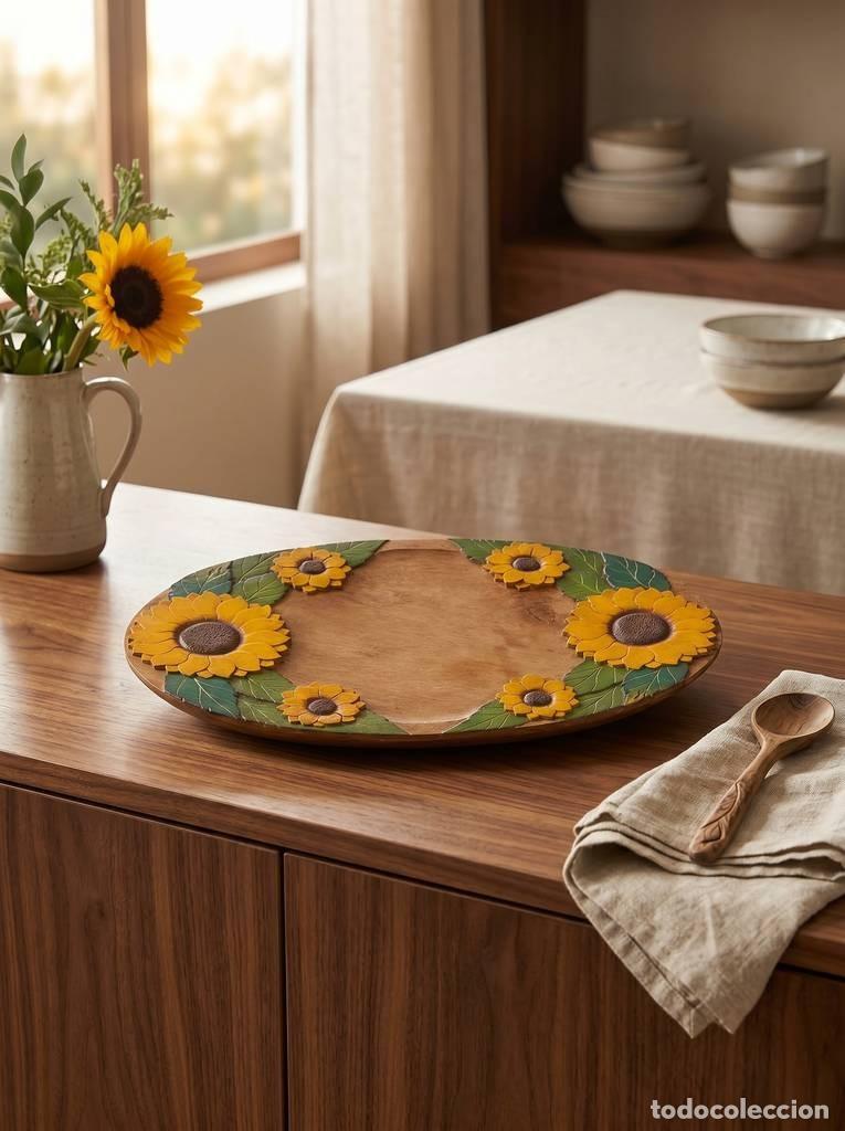 Vintage: BANDEJA DE MADERA GIRASOLES