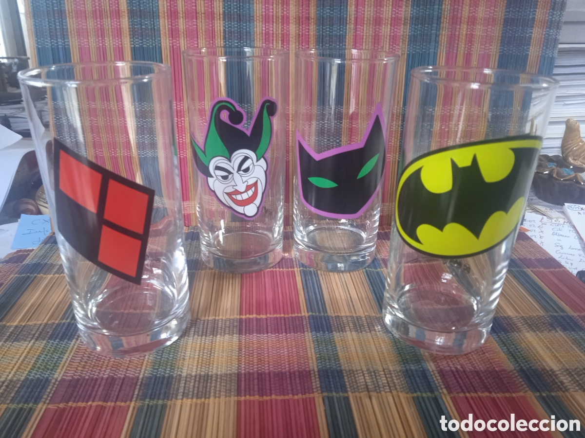 Vintage: 4 VASOS BATMAN, CATWOMAN, JOKER, HARLEY QUINN * DC, WB
