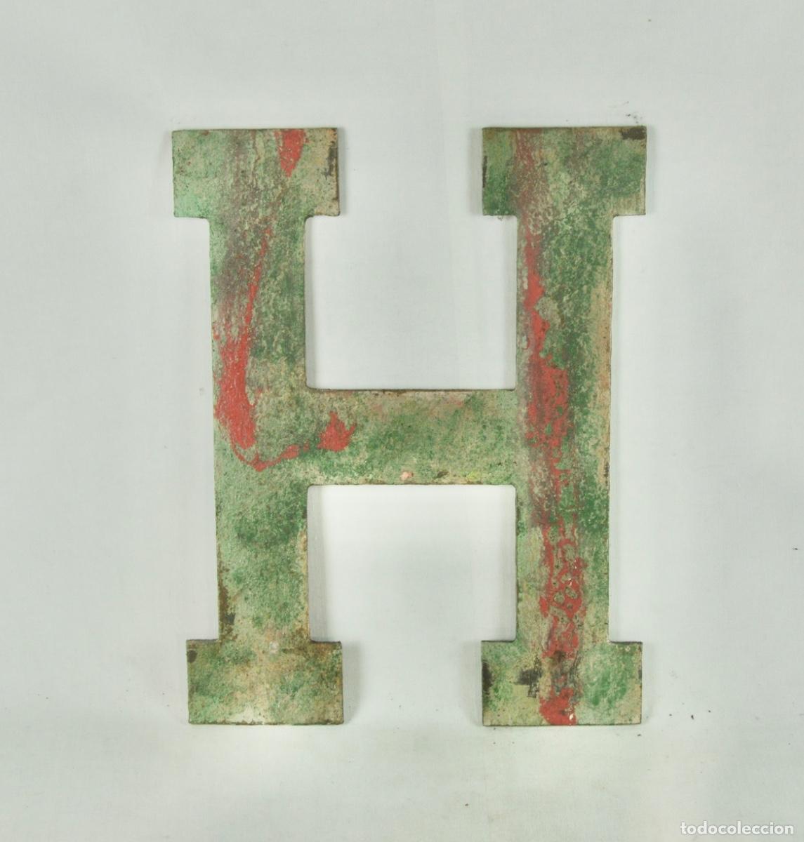 Vintage: Letra H cartel comercial en hierro