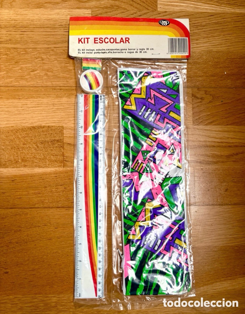 Vintage: KIT ESCOLAR VINTAGE: Estuche Radical + Regla Arco&iacute;ris - Stock de Tienda - A&ntilde;os 90