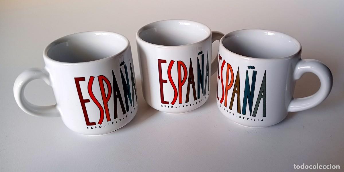 Vintage: LOTE DE 3 TAZAS CON PROPAGANDA ESPA&Ntilde;A SEVILLA EXPO 92
