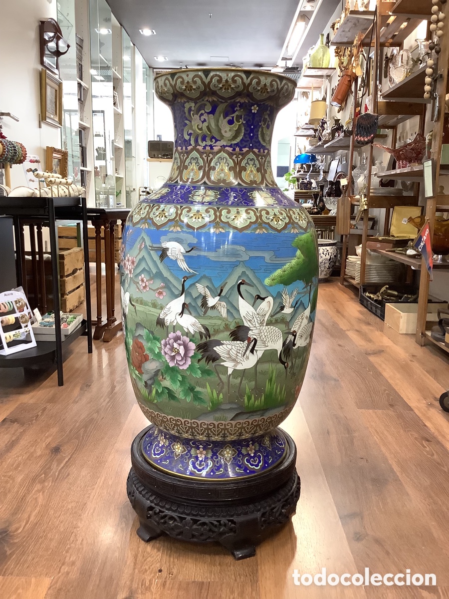 Vintage: GRAN JARR&Oacute;N ORIENTAL CLOISSON&Eacute; CON BASE DE MADERA 76 CM ALTURA