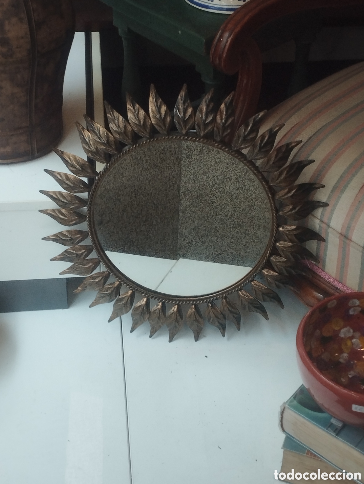 Vintage: Espejo sol bronce 46,5 cm di&aacute;metro