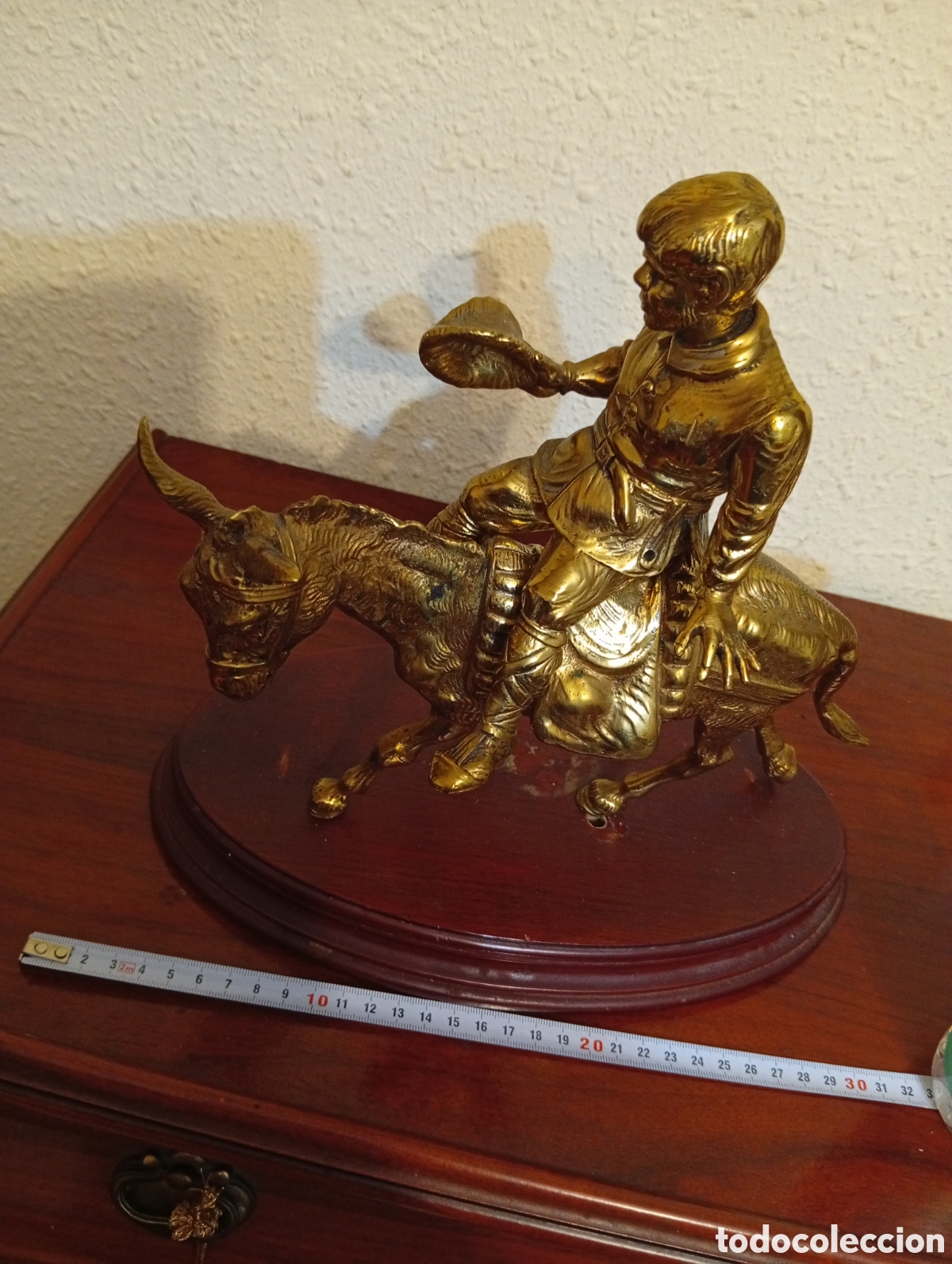 Vintage: Sancho bronce a caballo con peana