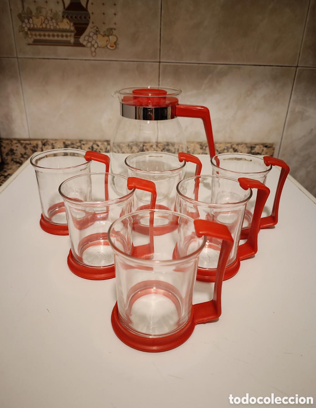 Vintage: Jarra y 6 vasos convertibles en tazas