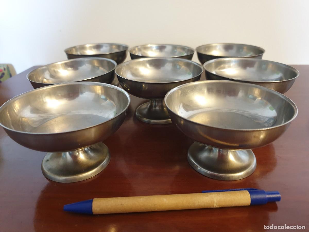 Vintage: 8 COPAS DE HELADO POSTRE DE METAL DE ACERO INOXIDABLE - VINTAGE A&Ntilde;OS 80