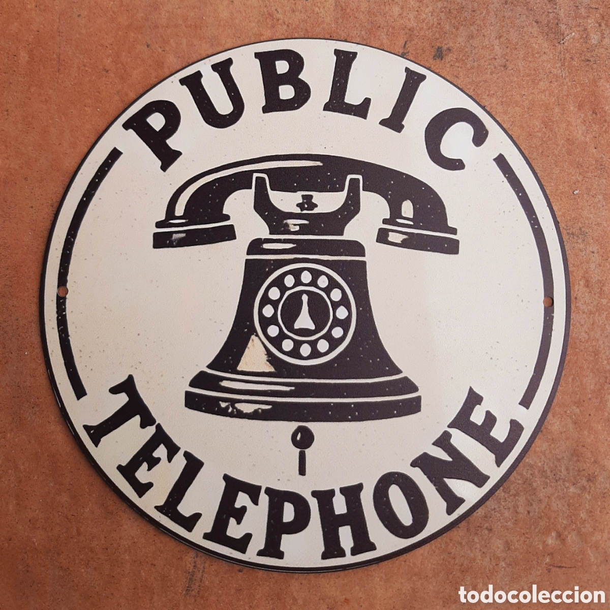 Vintage: Cartel met&aacute;lico l Tel&eacute;fono P&uacute;blico