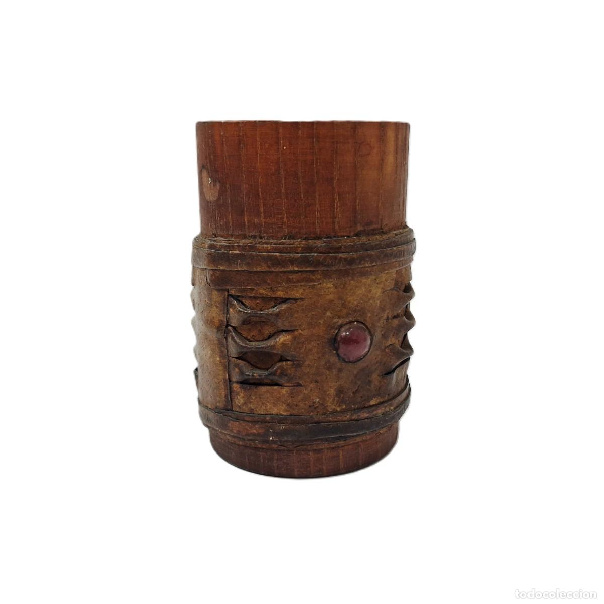 Vintage: Recipiente de madera tallado a mano de estilo vintage &bull; Arte popular &bull; Soporte decorativo &bull; 10&times;6 cm