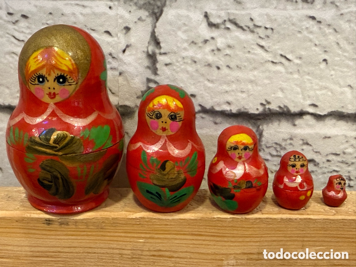 Vintage: Muńeca rusa matrioska (5 piezas) pintada a mano