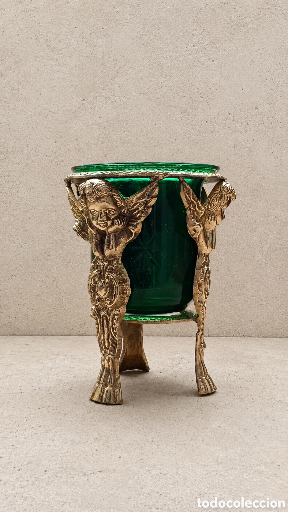 Vintage: Recipiente vintage &aacute;ngeles querubines cristal verde estilo barroco