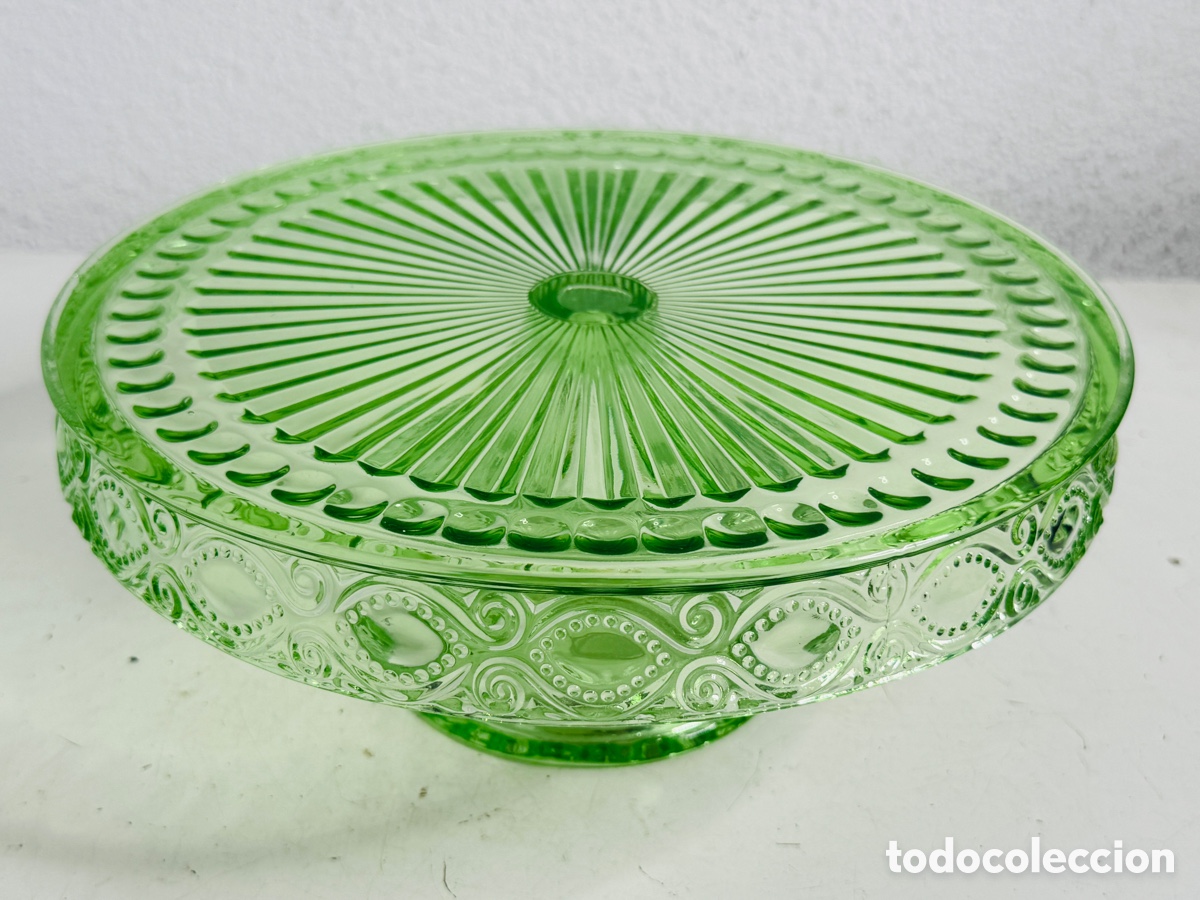 Vintage: tartera de cristal verde vintage 25 cm Di&aacute;metro