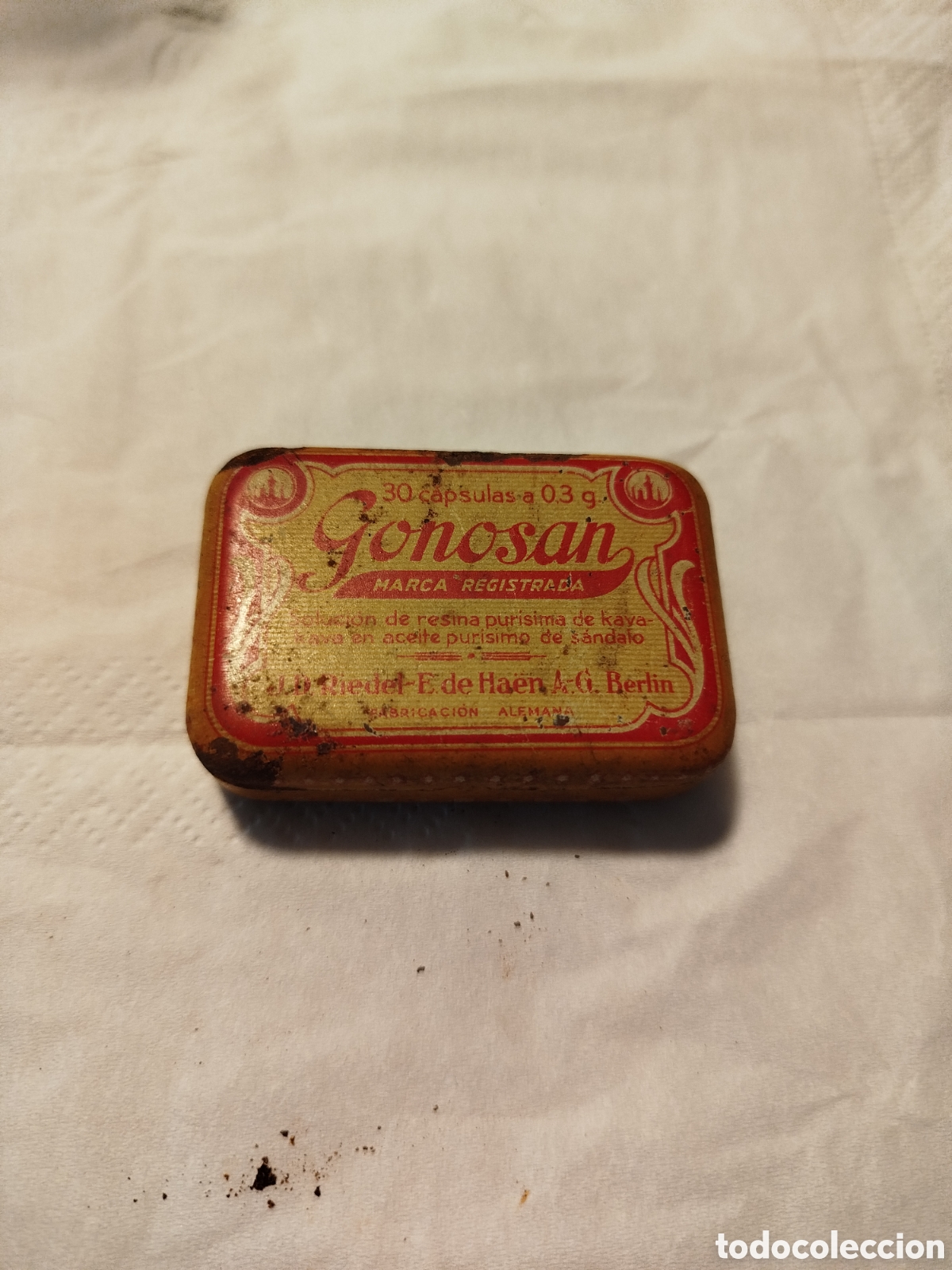 Vintage: Caja met&aacute;lica de medicina GONOSAN