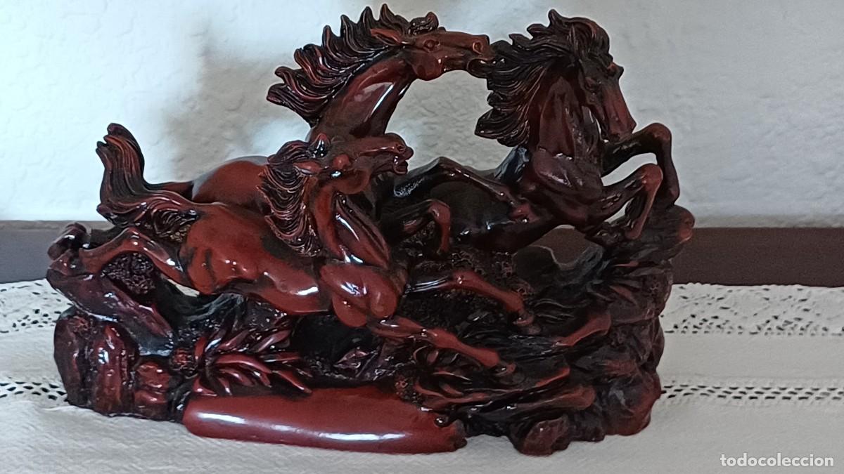 Vintage: ESTATUA VINTAGE DE CABALLOS ROJOS CORRIENDO-DECORACION FENG SHUI - EN ESTEATITA