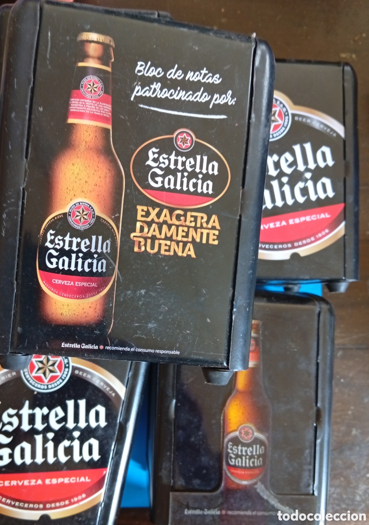 Vintage: Publicidad cerveza Estrella de Galicia lote de 6 servilleteros porta servilletas de papel met&aacute;licos