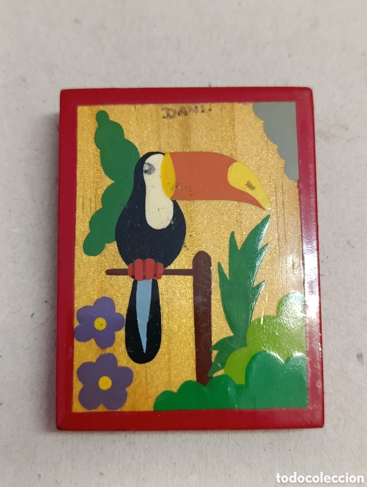 Vintage: CUADRITO PEQUE&Ntilde;O PINTADO EN MADERA REPRESENTANDO TUCAN.