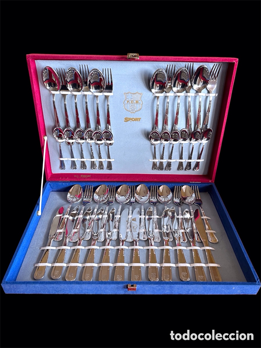 Vintage: Juego de cubiertos FC Barcelona Sport vintage completo &ndash; Nuevo en estuche original