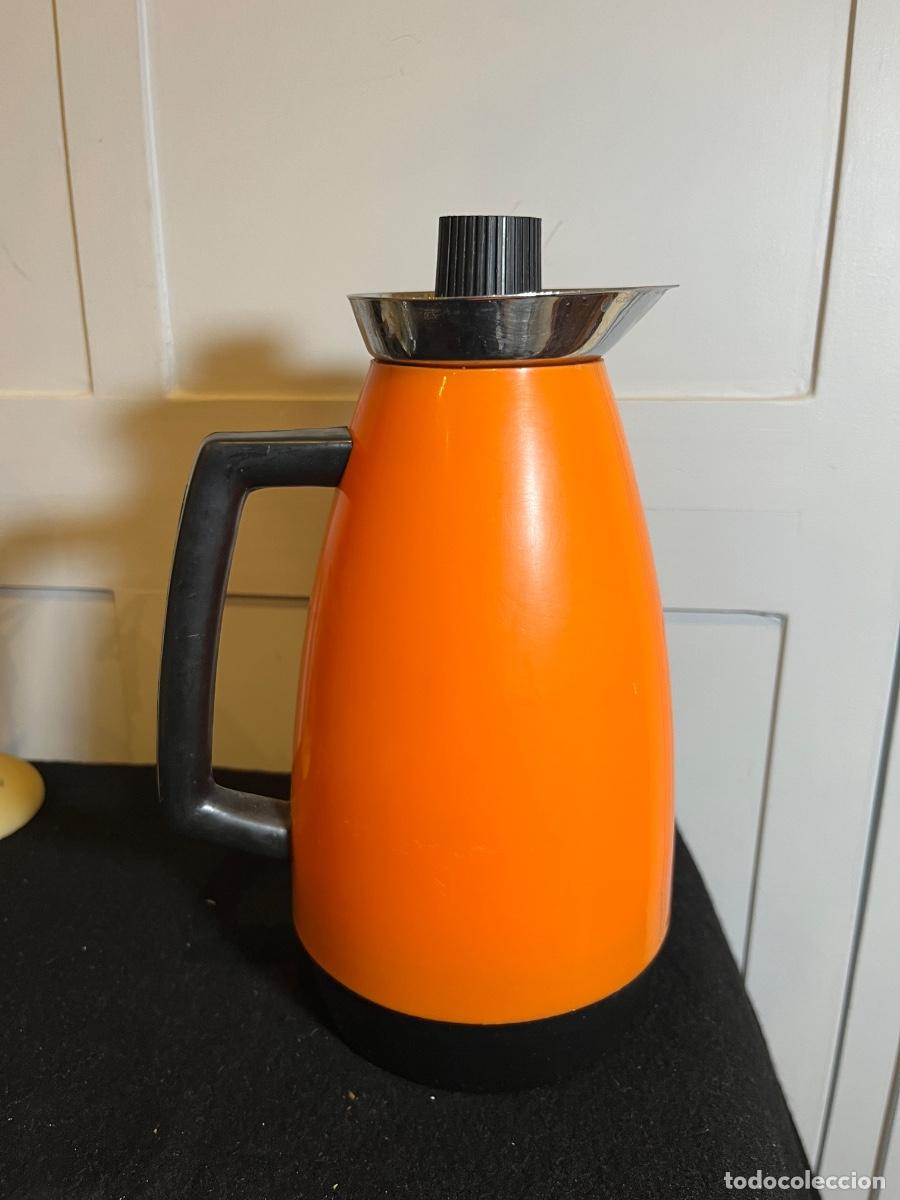 Vintage: Termo vintage naranja a&ntilde;os 70 jarra termo retro Space Age interior cristal caf&eacute; dise&ntilde;o pop