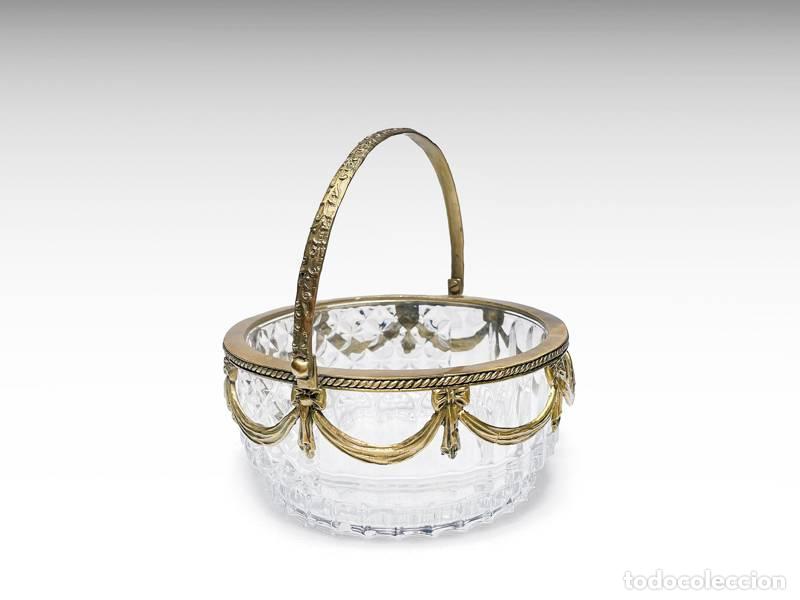 Vintage: Cesta de cristal y bronce - Art Nouveau (1476)