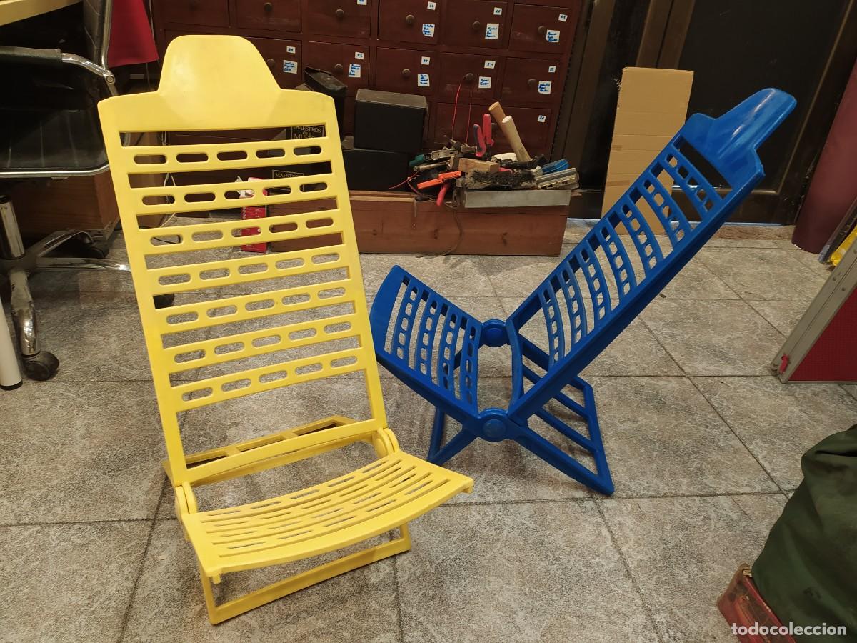 Vintage: PAREJA DE SILLAS DE PLAYA DE DISE&Ntilde;O ESPA&Ntilde;OL MARCA deGalicia MADE IN SPAIN-SILLAS PLEGABLES DE PVC-