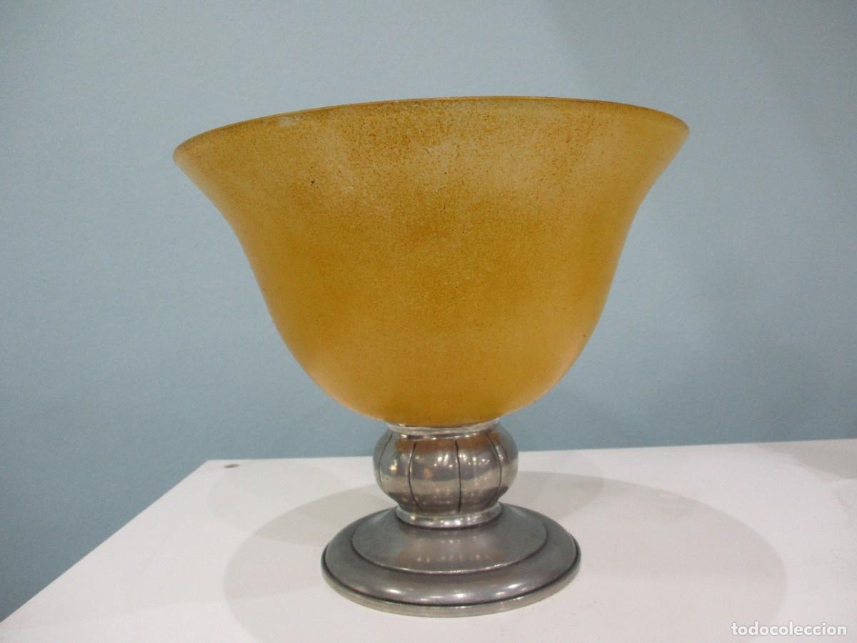 Vintage: GRAN COPA CON PEDESTAL - NOVA ART DECO - VIDRIO SOPLADO CON PEDESTAL DE PELTRE FUNDIDO - A&Ntilde;OS 70