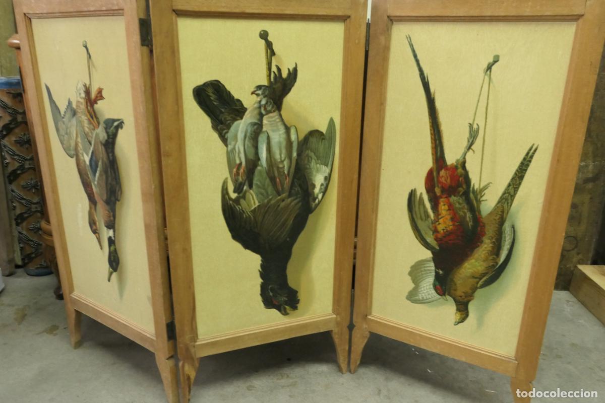 Vintage: Biombo, paravientos de Chimenea, Vintage. Litograf&iacute;as de aves, pajaros
