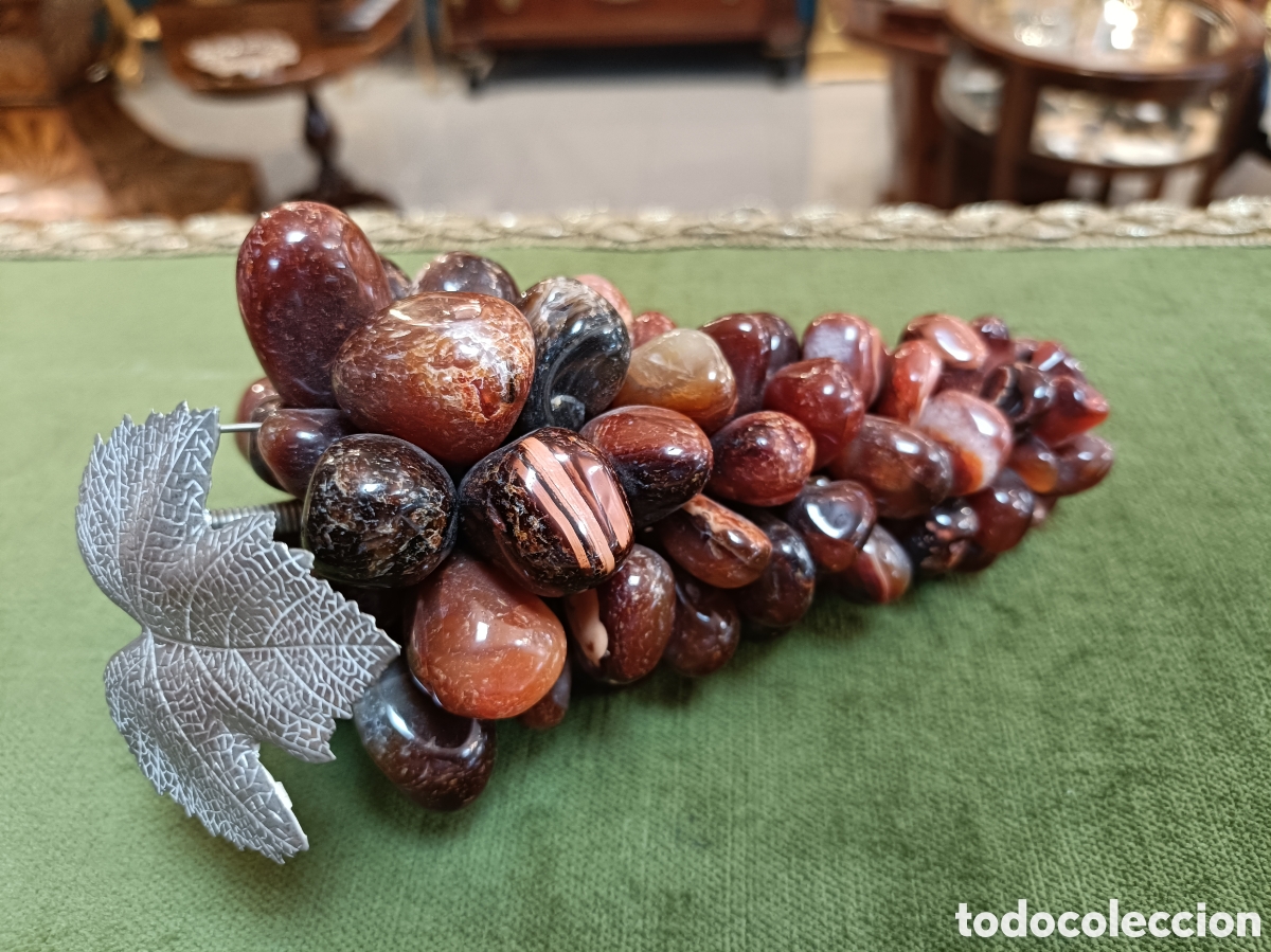 Vintage: RACIMO DE UVA EN &Aacute;GATA CON HOJA DE METAL. - Foto 4