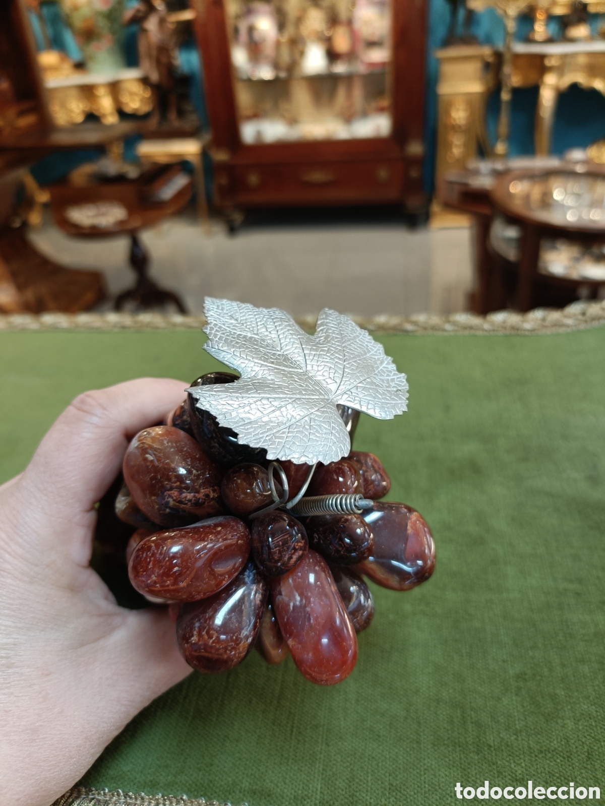 Vintage: RACIMO DE UVA EN &Aacute;GATA CON HOJA DE METAL. - Foto 6