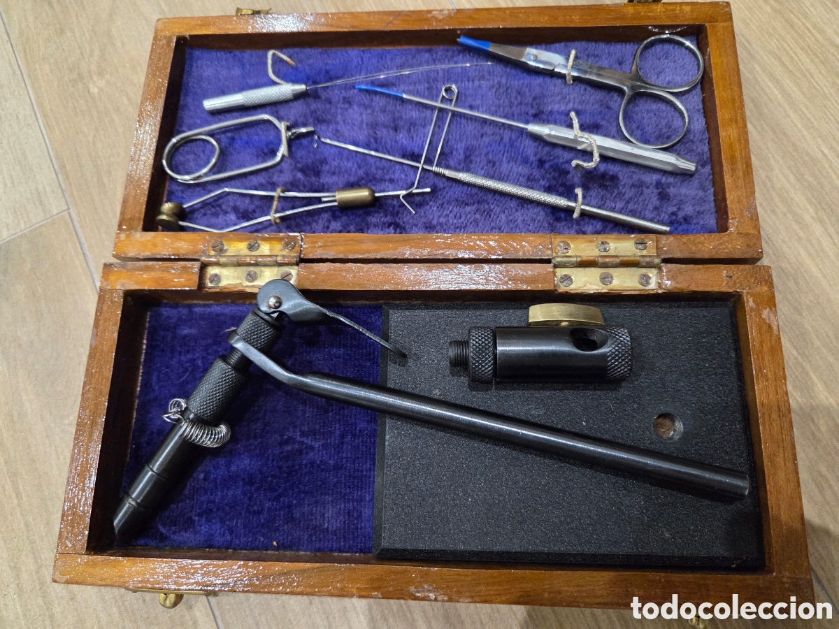 Vintage: Kit Completo Montaje de Moscas (Pesca) + Estuche Madera Sin Estrenar
