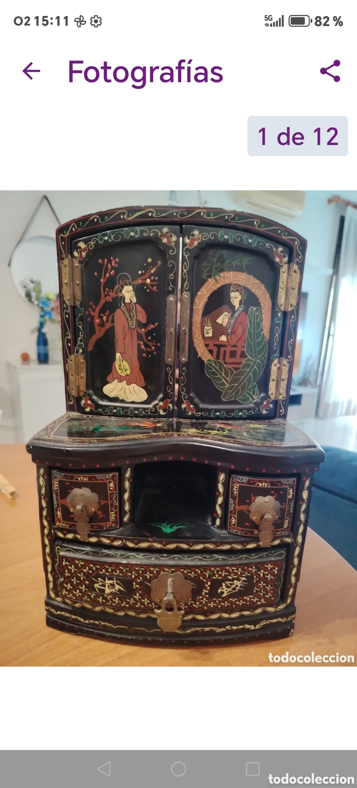 Vintage: Bonito joyero chino lacado pintado a mano. ,