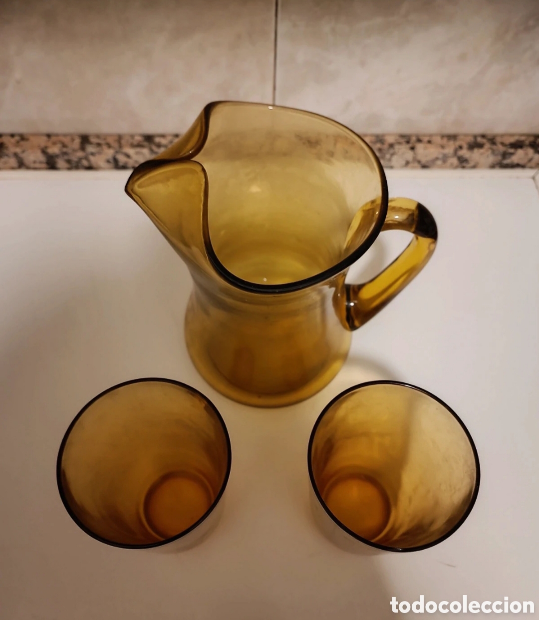 Vintage: Jarra y dos vasos de color &aacute;mbar - Foto 2