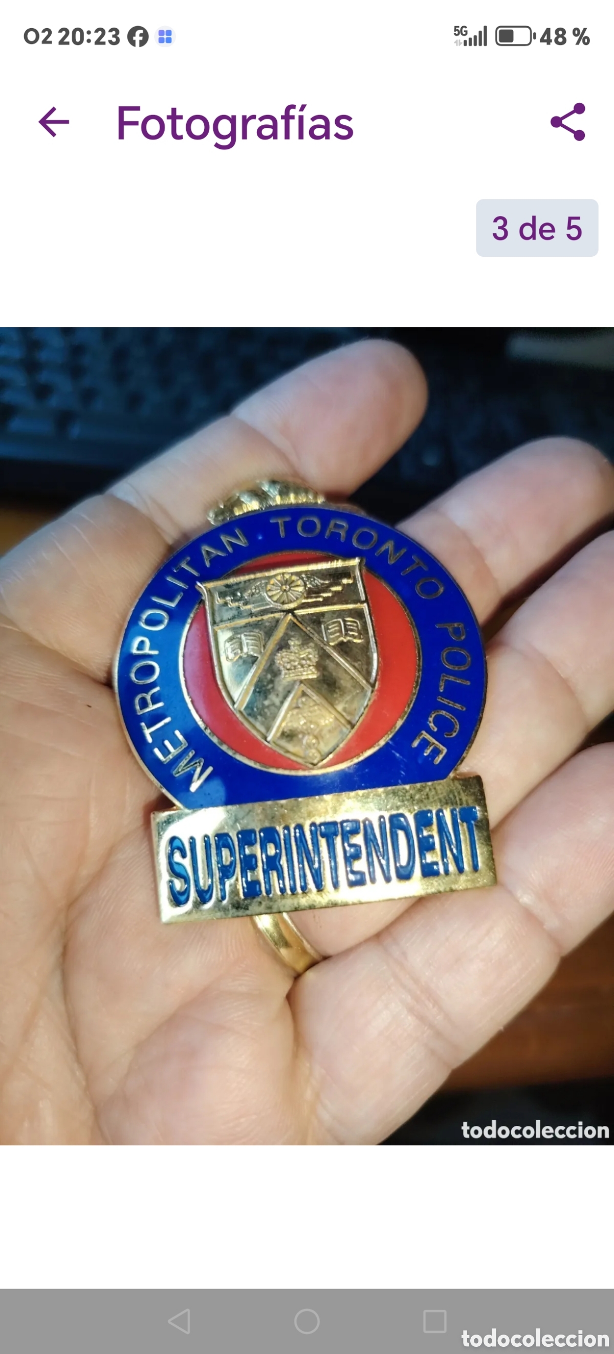 Vintage: Placa insignia superintendente. De polic&iacute;a de Toronto. Canada