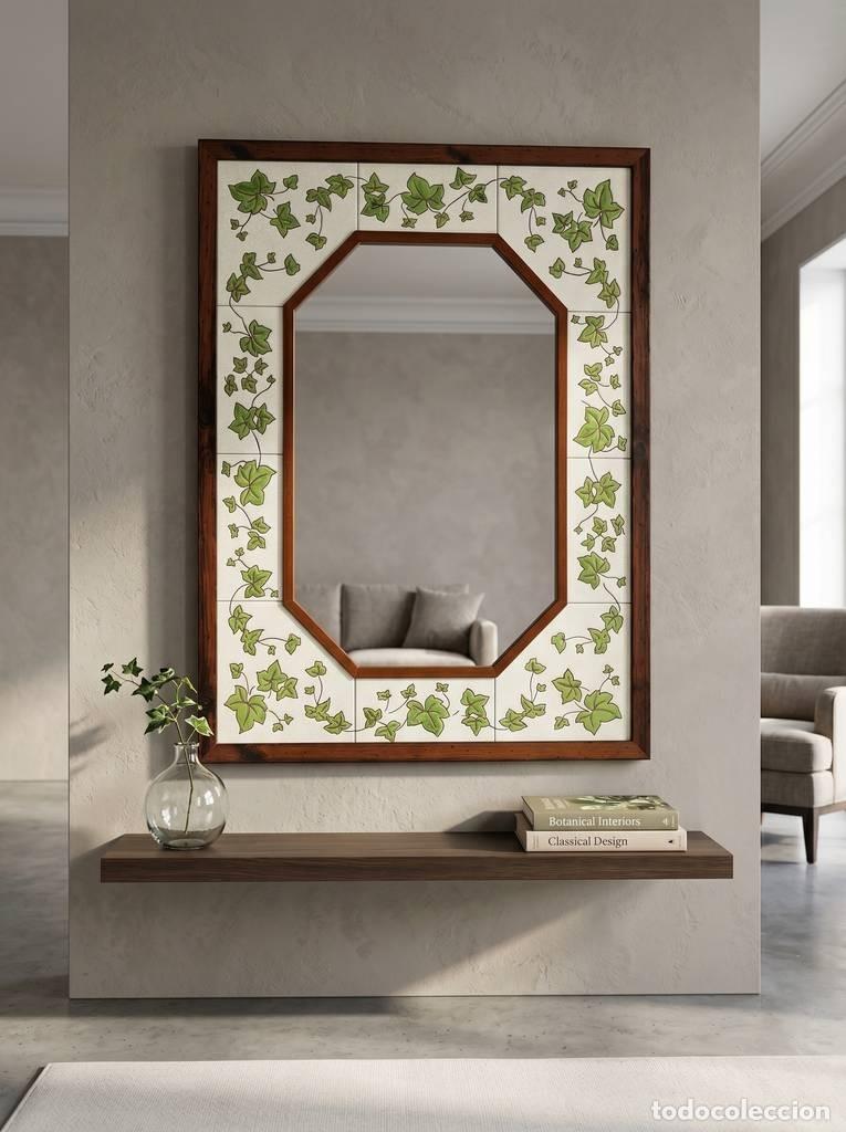 Vintage: ESPEJO DE MADERA Y AZULEJO
