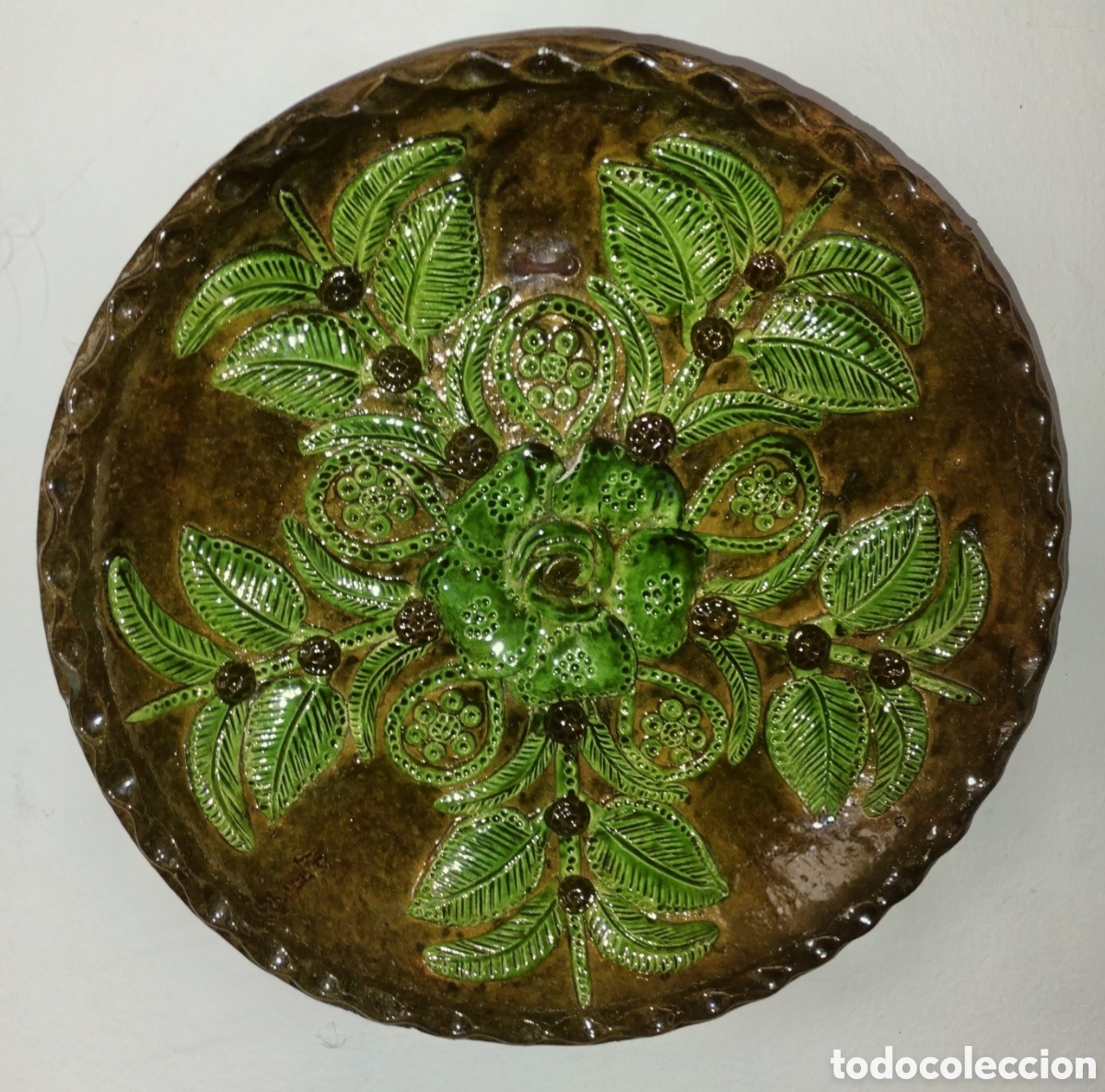 Vintage: PLATO de BARRO de BU&Ntilde;O vintage HECHO A MANO de 27 cms de di&aacute;metro SIN ESTRENAR con un m&iacute;nimo defecto