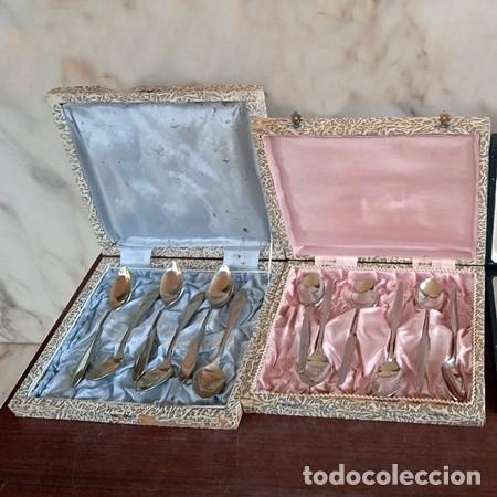 Vintage: Cucharas postre plateadas retro lote dos cajas