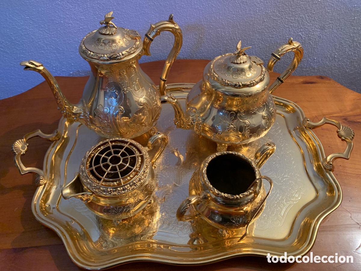 Vintage: Juego para servicio de te o caf&eacute; en Sheffield dorado