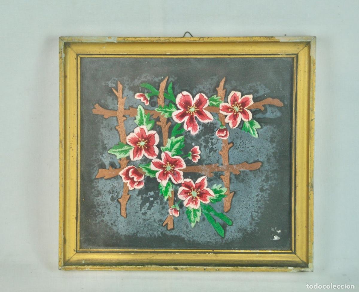 Vintage: Cuadro flores bordadas