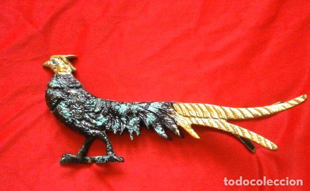 Vintage: Figura Ave metal policromado - p&aacute;jaro - 16 cm largo., 597 gramos