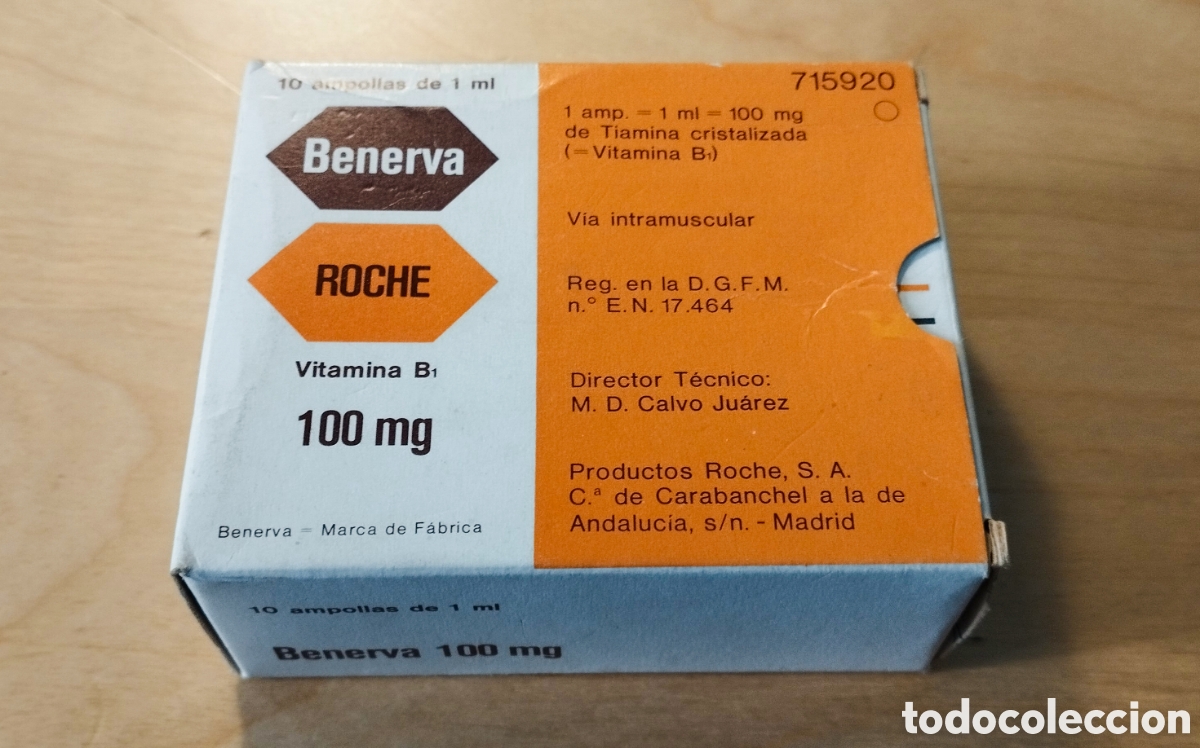 Vintage: CAJA VINTAGE DE BENERVA ROCHE - 100 mg - VACIA - A&Ntilde;OS 1970?
