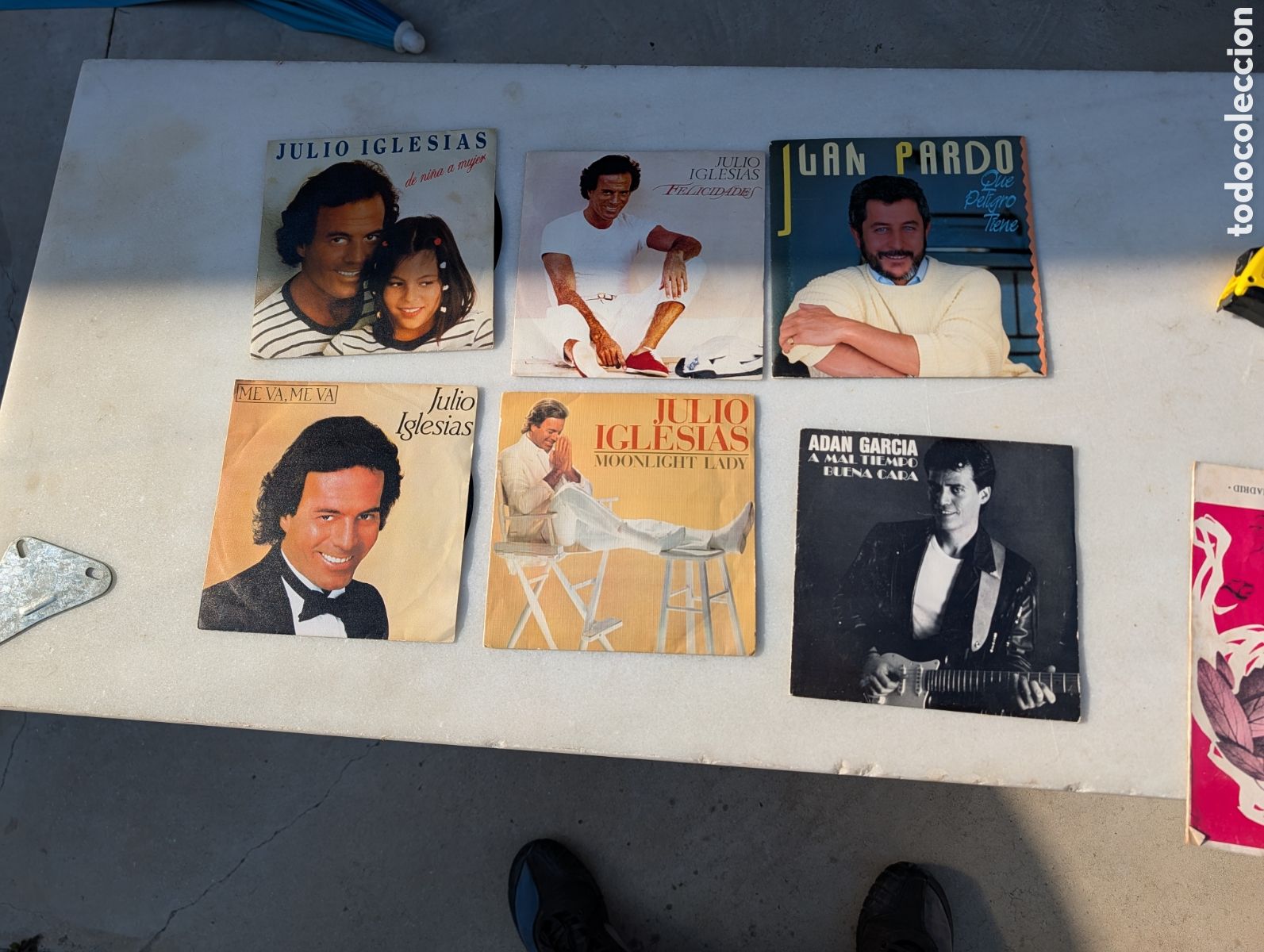 Vintage: Lote de 6 discos singles vinilo 7'' - Julio Iglesias, Juan Pardo y Adan Garc&iacute;a (Promocional) + Progr