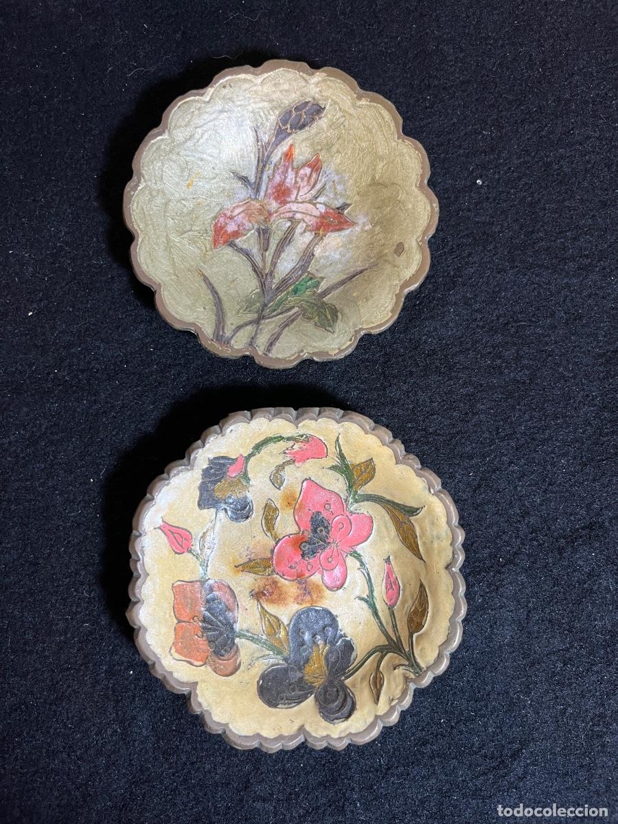 Vintage: Pareja Platillos Lat&oacute;n Esmaltado Cloisonn&eacute; India 555 Vintage Artesan&iacute;a Oriental